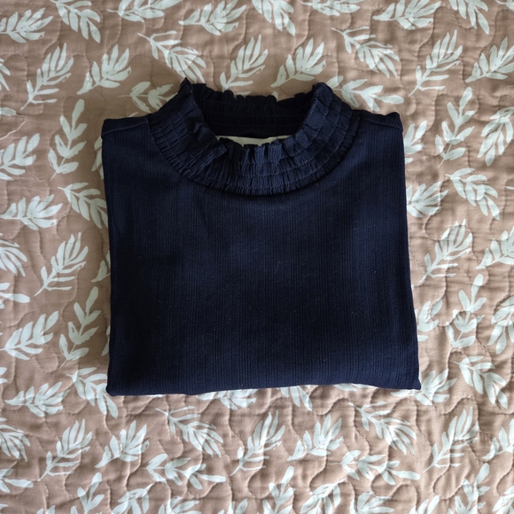 LOFT Tops - LOFT Midnight Blue Ruffled Neck Sweater
